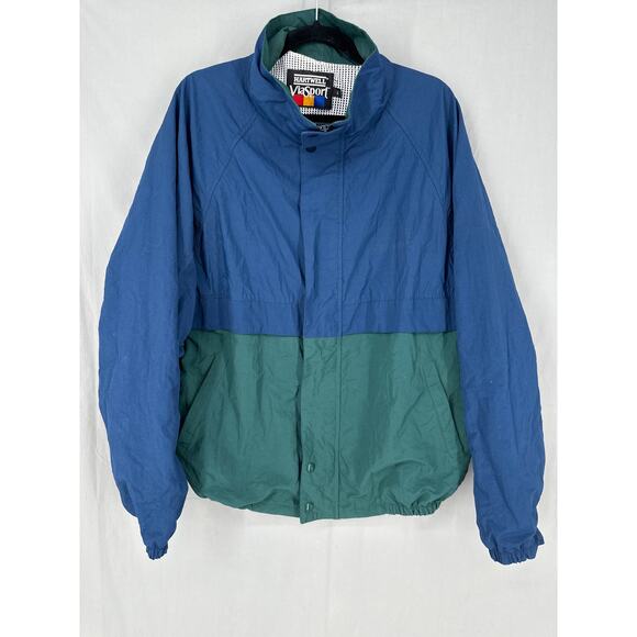 90s Vintage Jacket Mens Large Blue Green Windbreaker Full Zip Funnel Colorblock - Picture 1 of 6